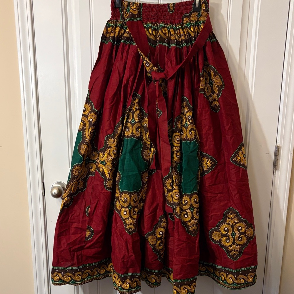 African Print Red and Green Patterned Skirt